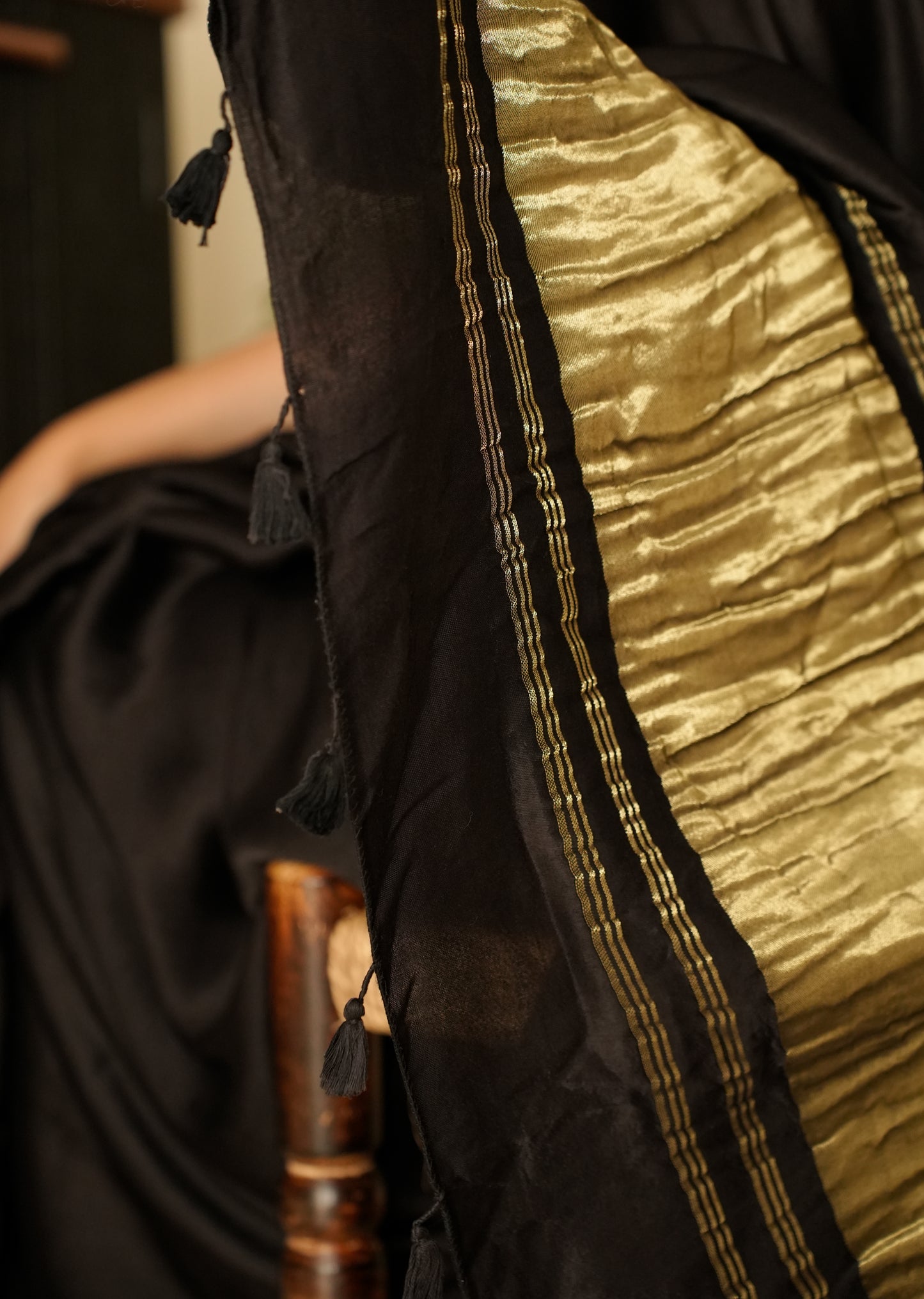 Black Silk Saree with Gold Zari Border – A Timeless Classic
