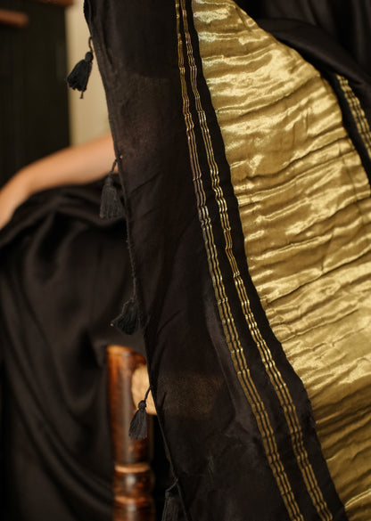 Black Silk Saree with Gold Zari Border – A Timeless Classic
