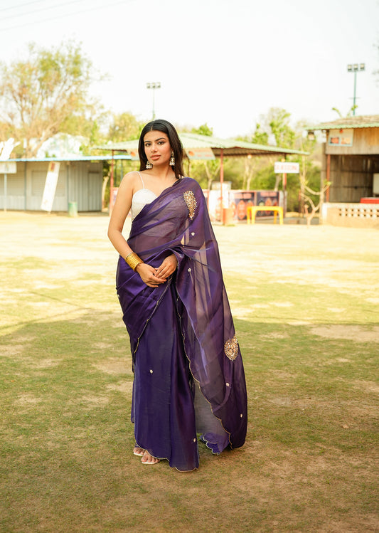 Regal Purple & Gold Dual-Tone Saree