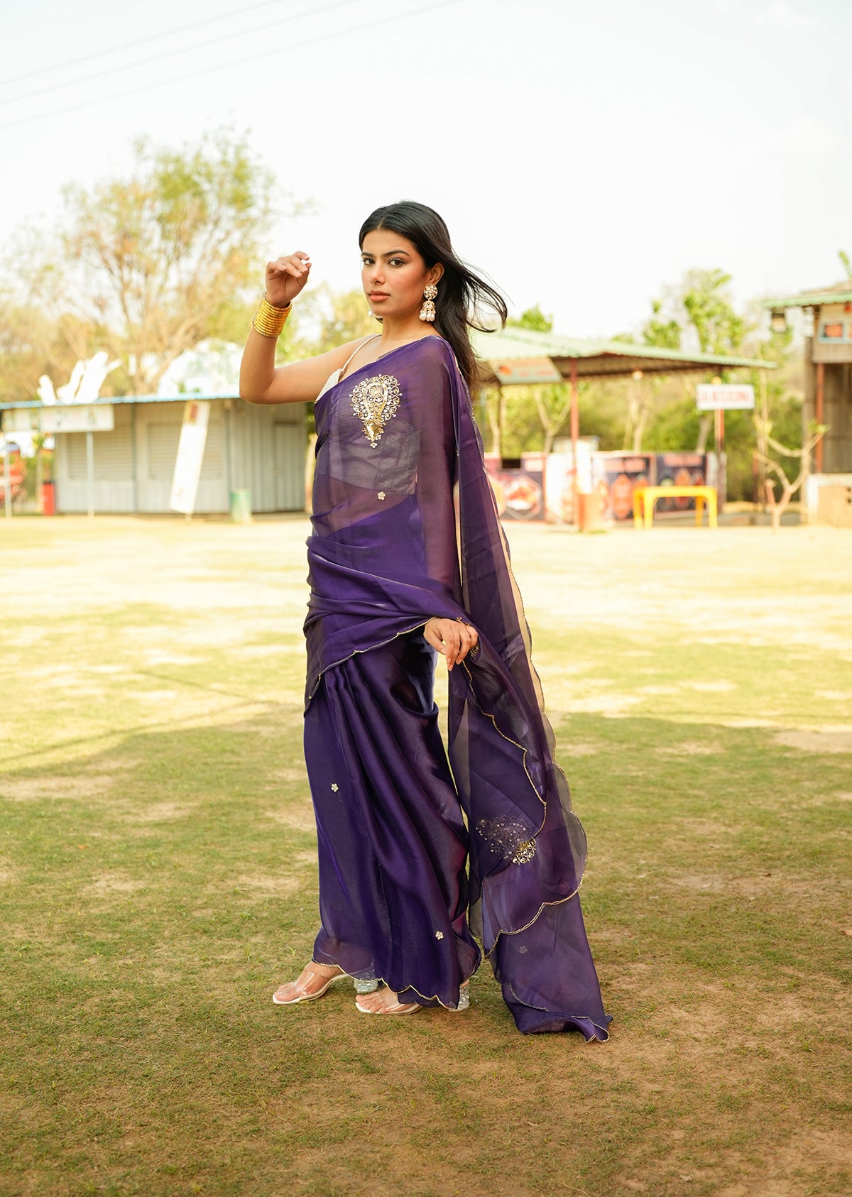 Regal Purple & Gold Dual-Tone Saree