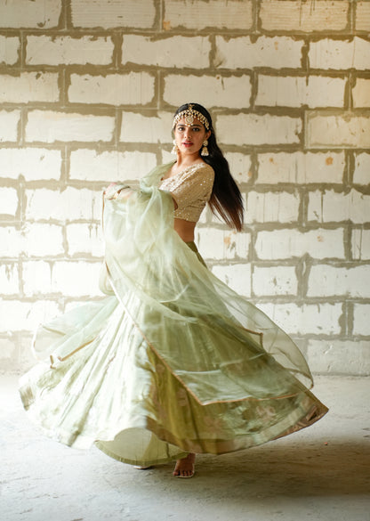 Ethereal Elegance in Sorrell Green Lehenga