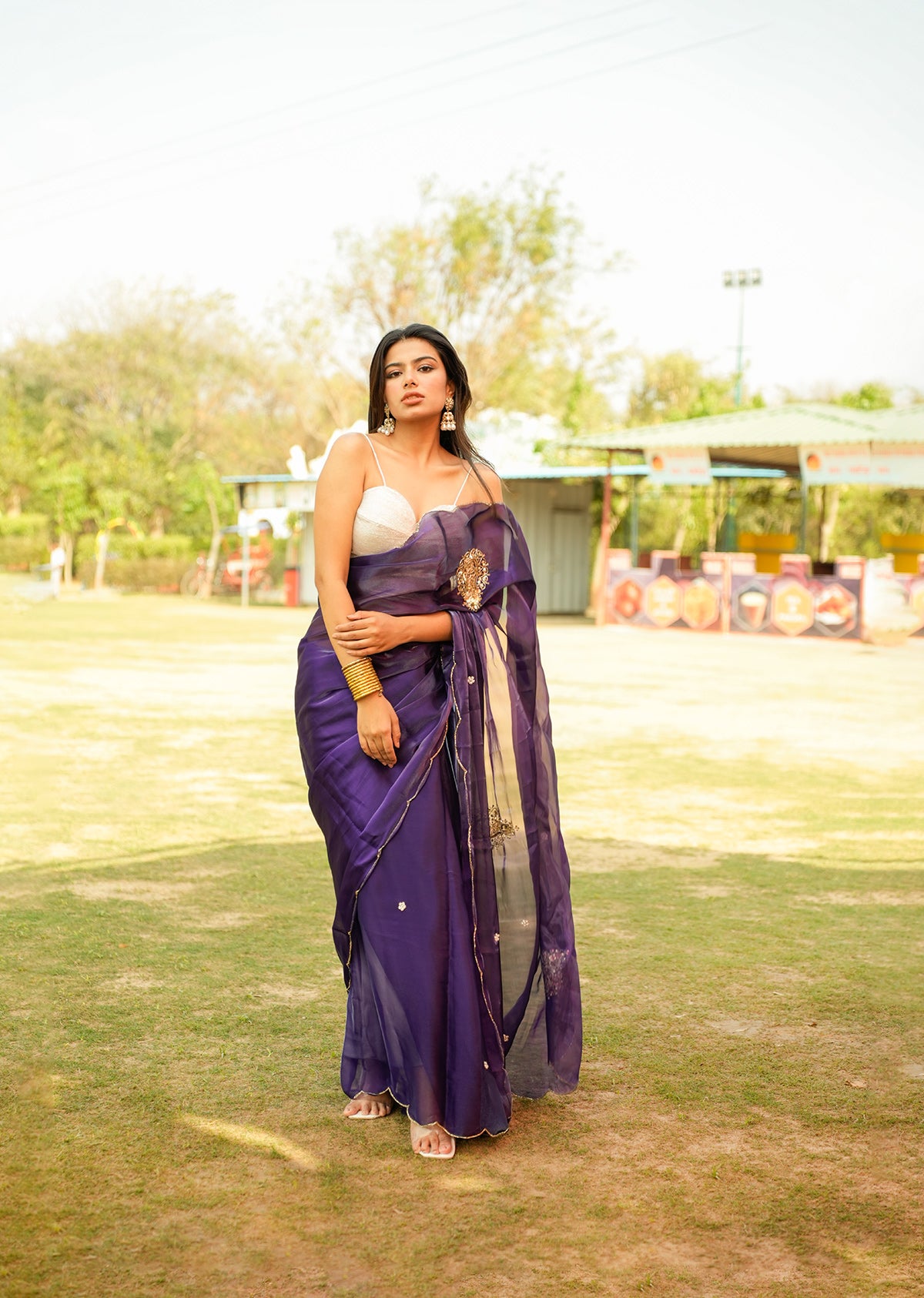 Regal Purple & Gold Dual-Tone Saree