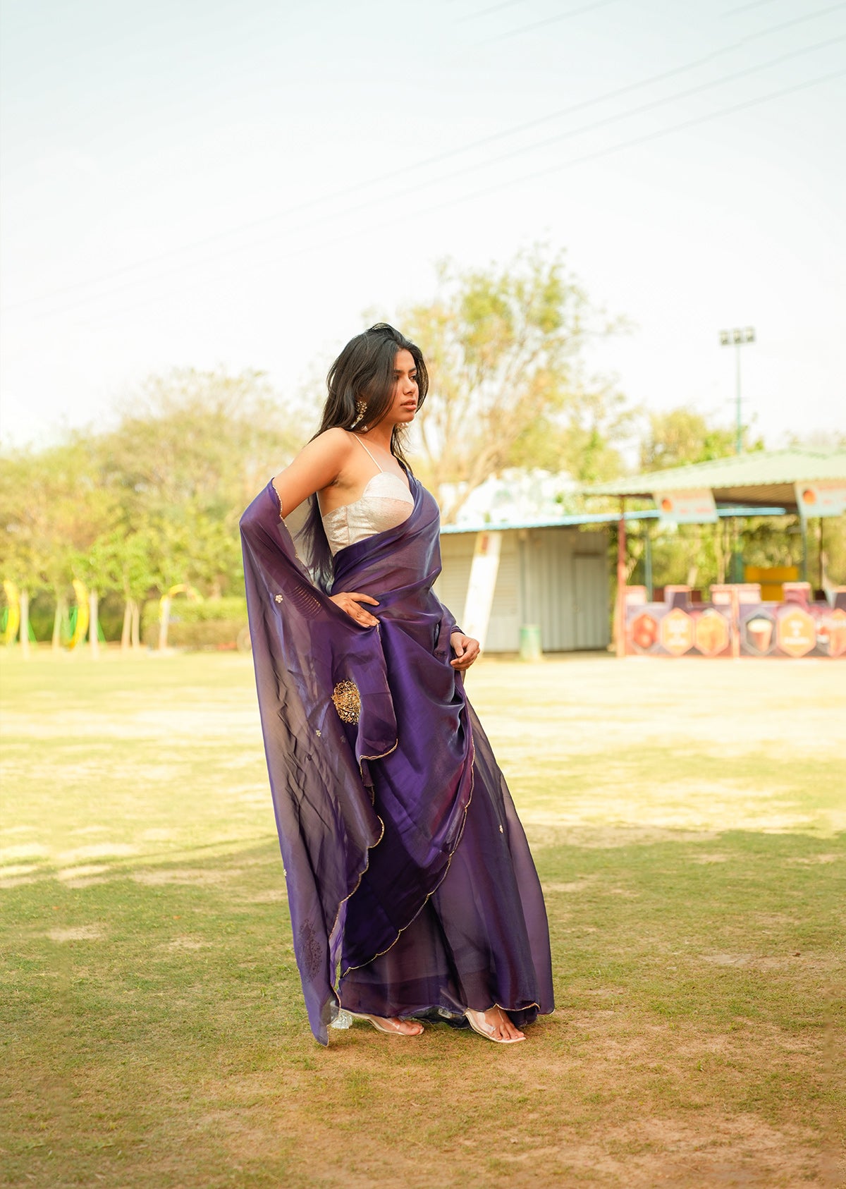 Regal Purple & Gold Dual-Tone Saree
