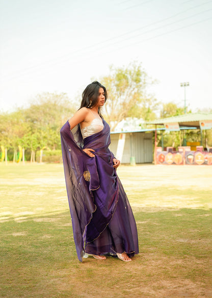 Regal Purple & Gold Dual-Tone Saree