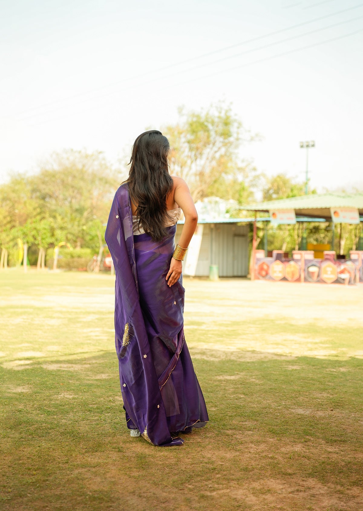 Regal Purple & Gold Dual-Tone Saree
