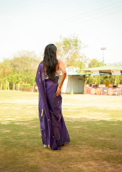 Regal Purple & Gold Dual-Tone Saree