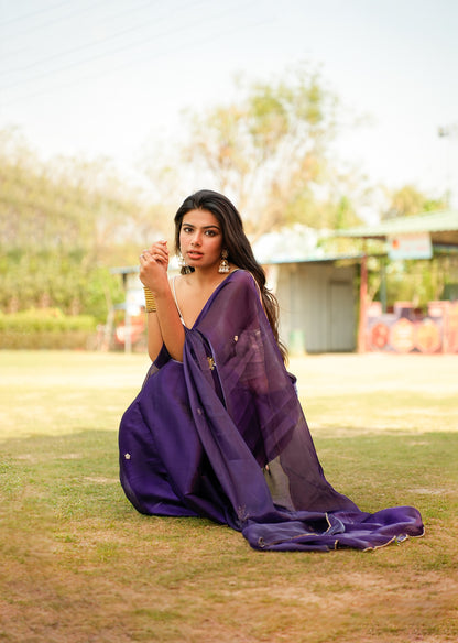 Regal Purple & Gold Dual-Tone Saree