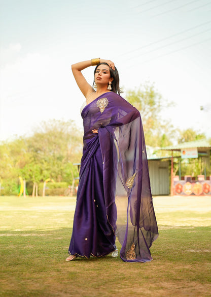 Regal Purple & Gold Dual-Tone Saree