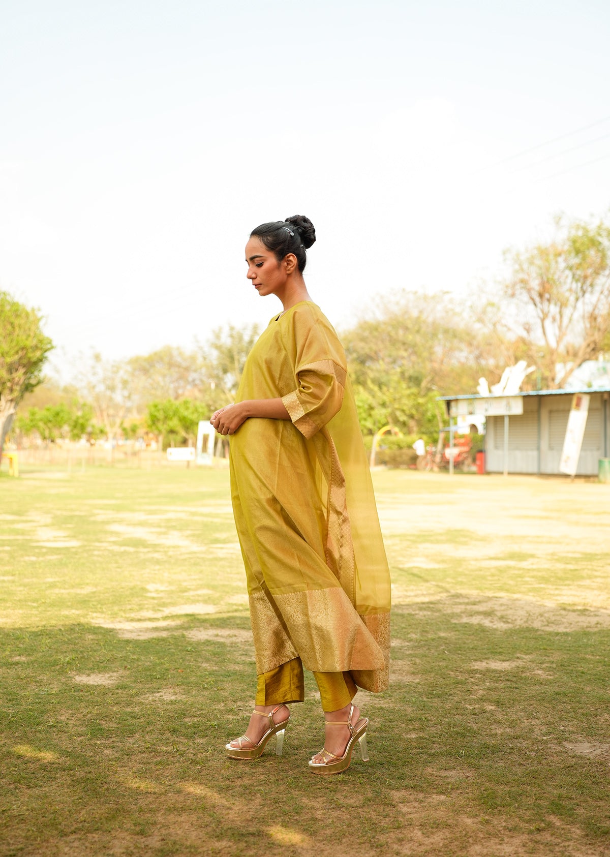 Golden Yellow Kaftan Set with Pants