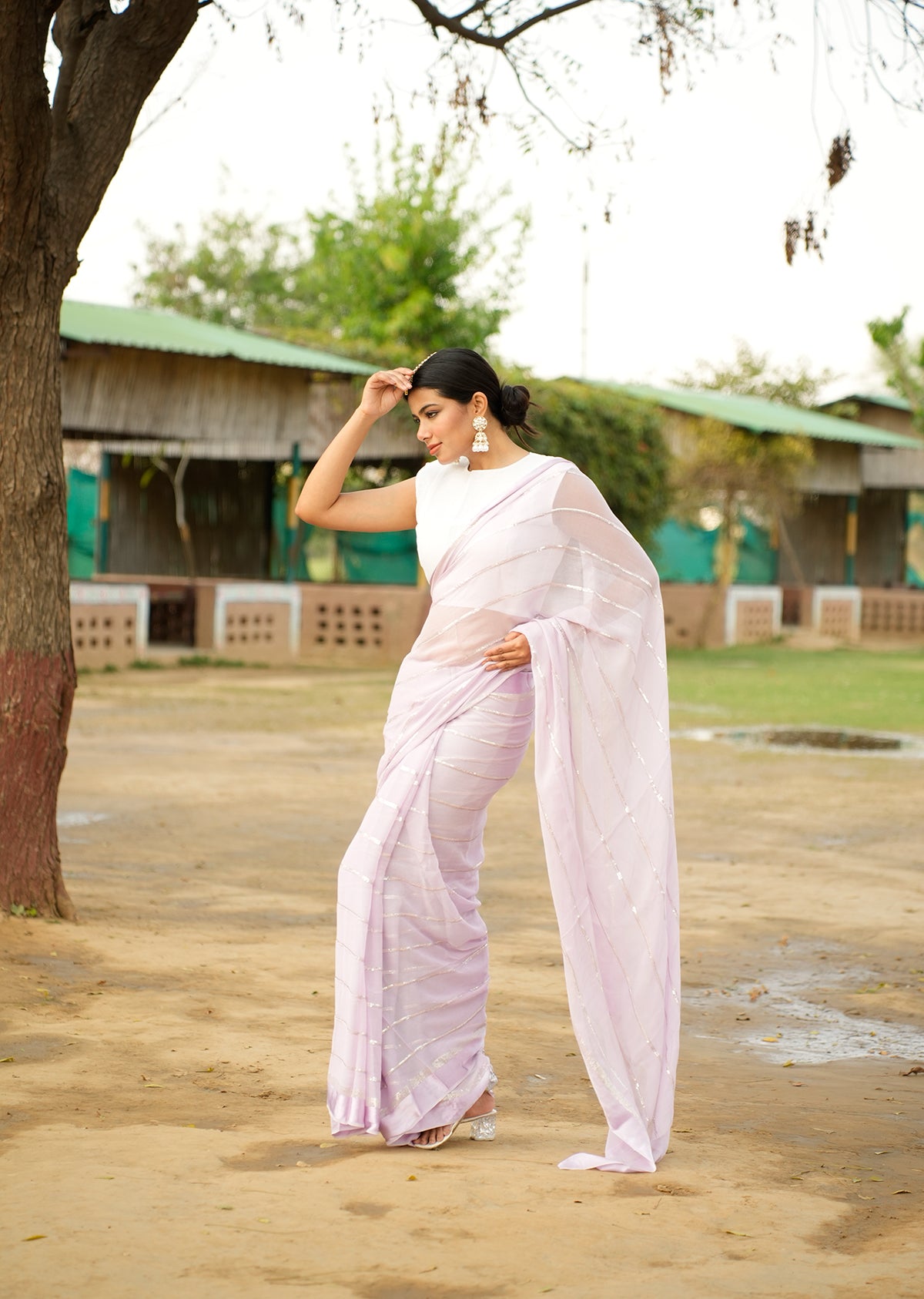 Lavender Grace Crepe Saree
