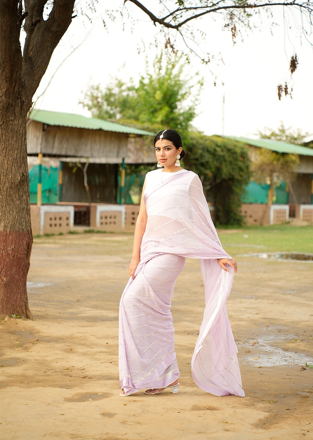 Lavender Grace Crepe Saree