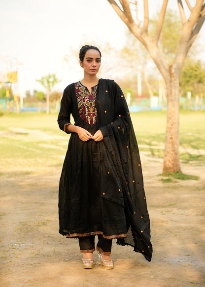 Black Printed Kurta Set with Dupatta