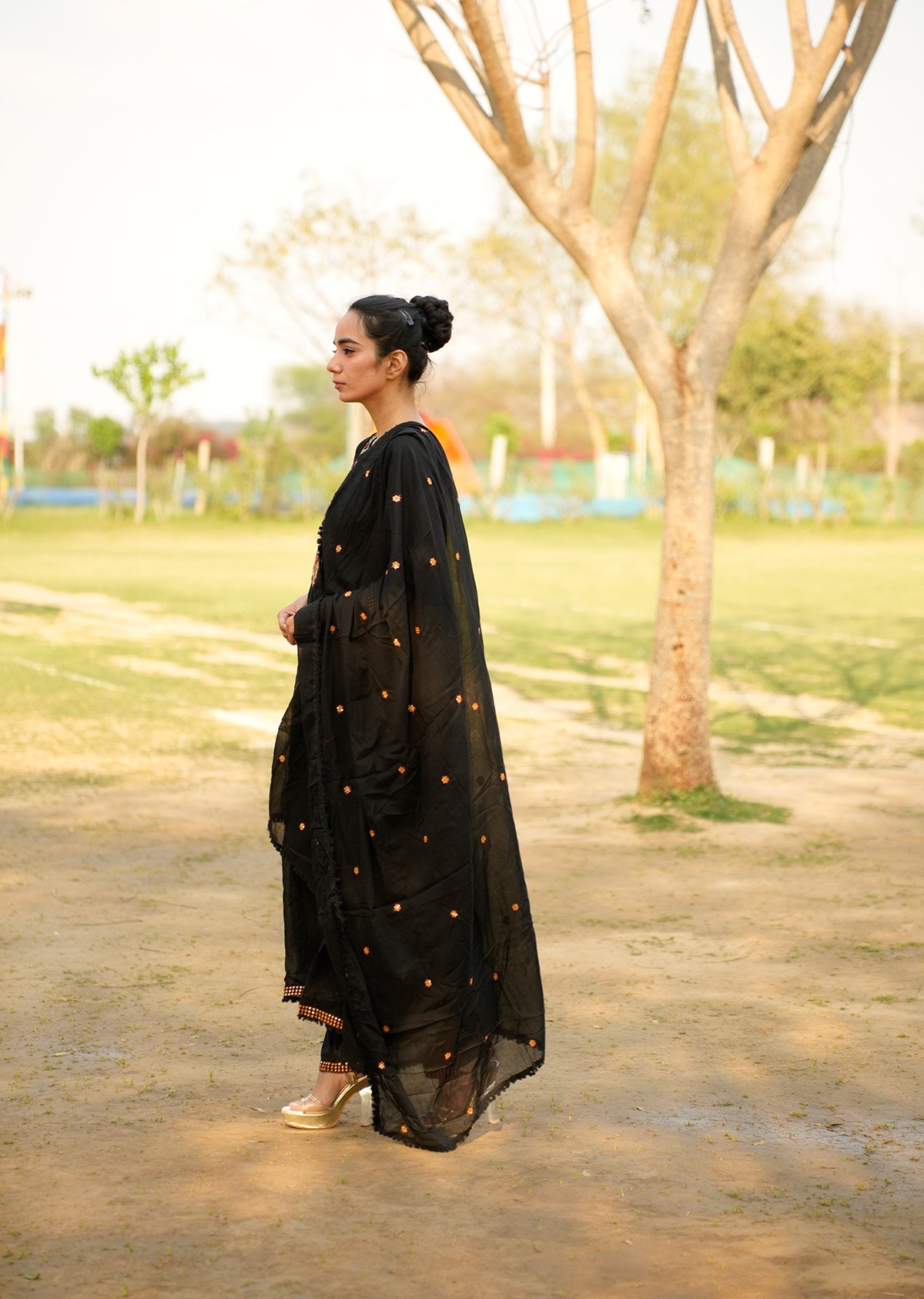 Black Printed Kurta Set with Dupatta