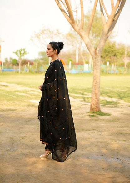 Black Printed Kurta Set with Dupatta