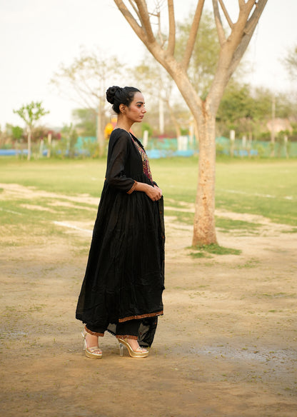Black Printed Kurta Set with Dupatta