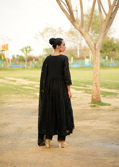 Black Printed Kurta Set with Dupatta