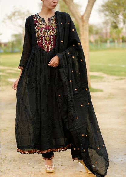 Black Printed Kurta Set with Dupatta