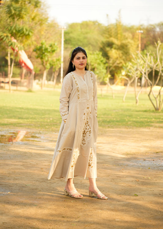 Earthy Light Brown Cotton Dress