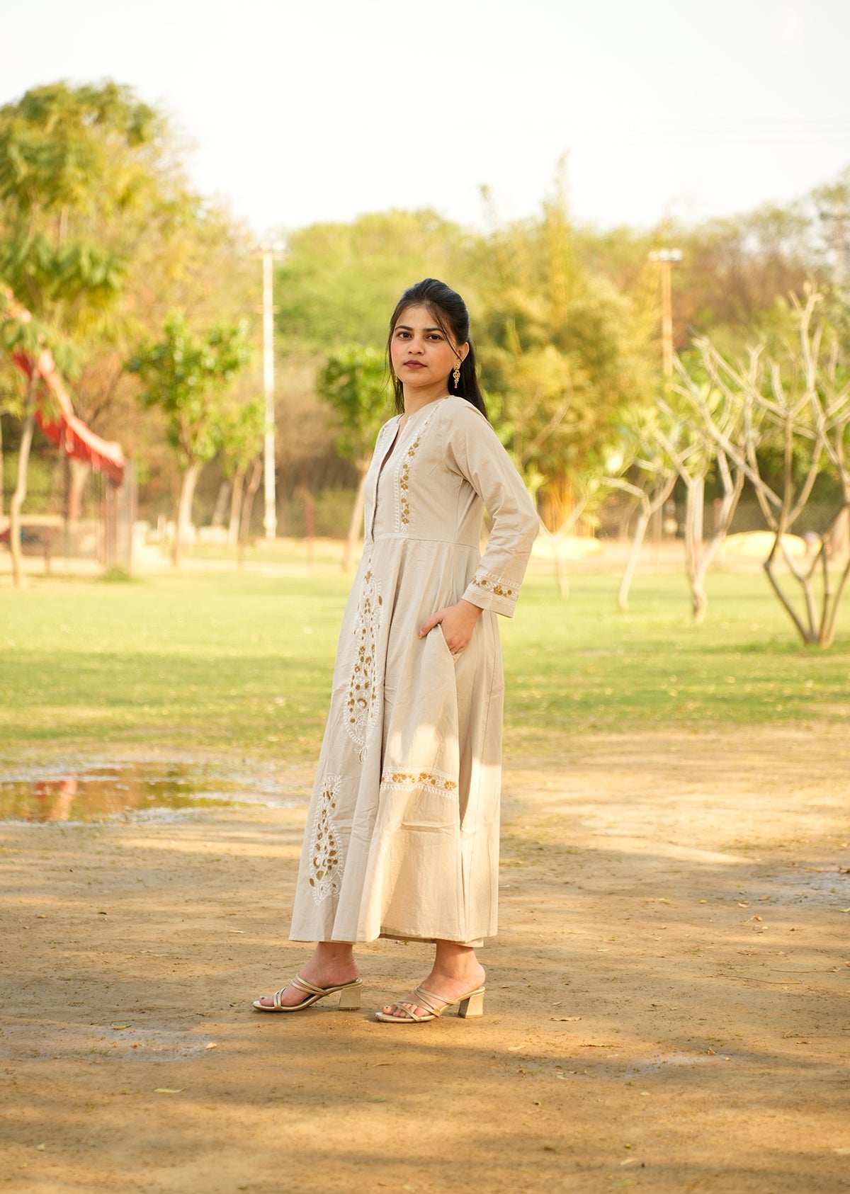 Earthy Light Brown Cotton Dress
