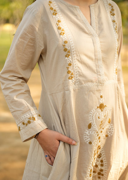 Earthy Light Brown Cotton Dress