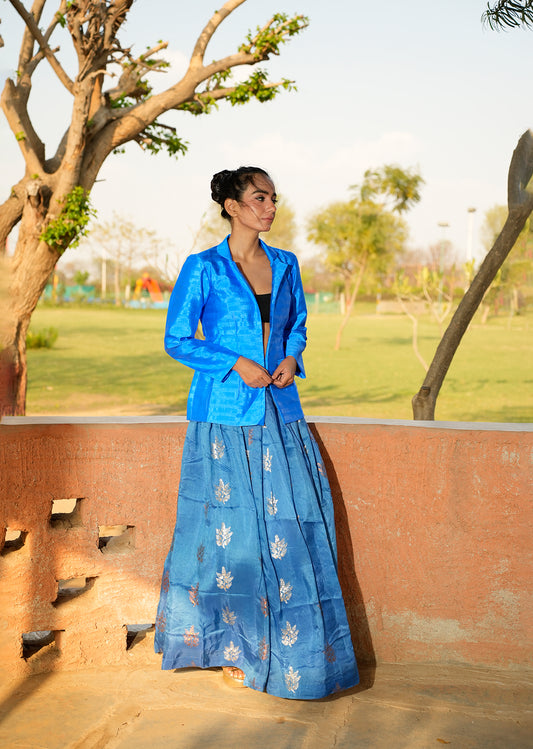 Royal Blue Brocade Lehenga Set