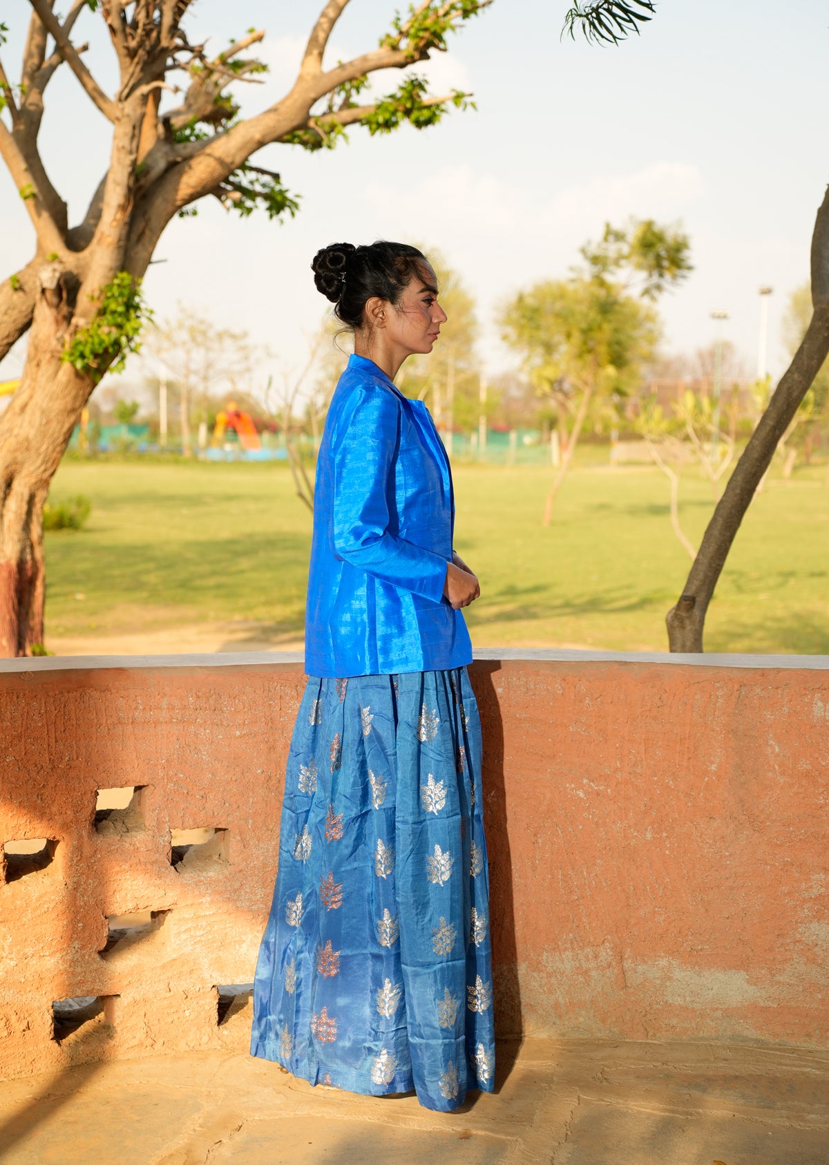 Royal Blue Brocade Lehenga Set