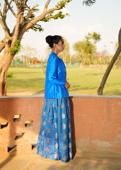 Royal Blue Brocade Lehenga Set