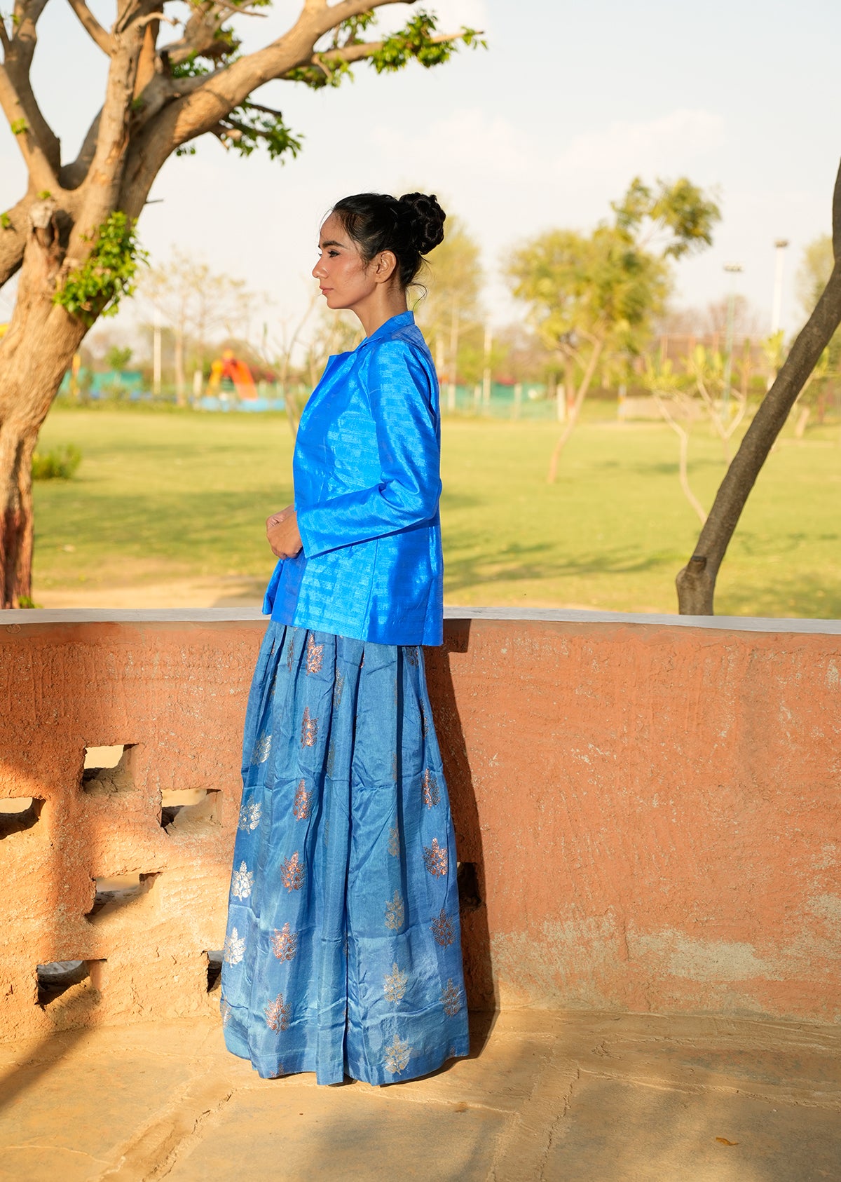 Royal Blue Brocade Lehenga Set