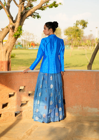 Royal Blue Brocade Lehenga Set