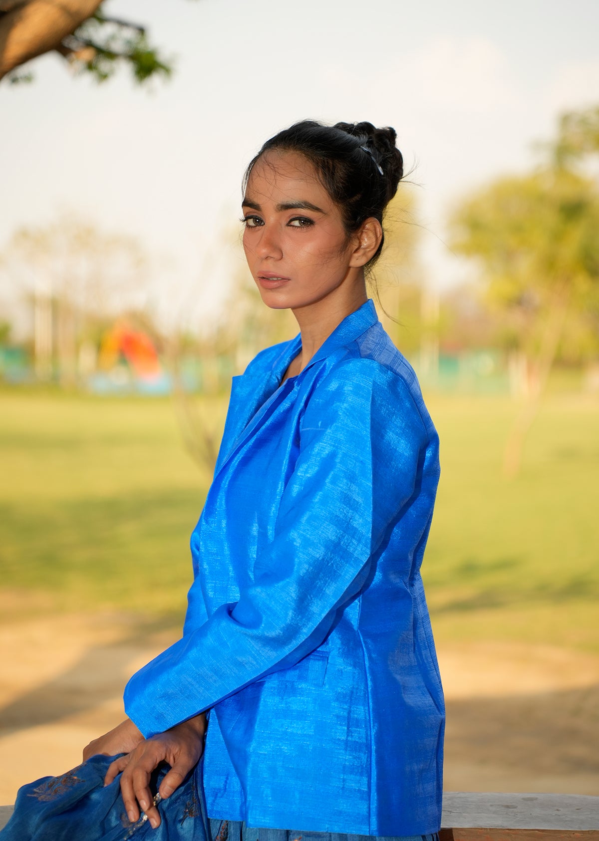 Royal Blue Brocade Lehenga Set