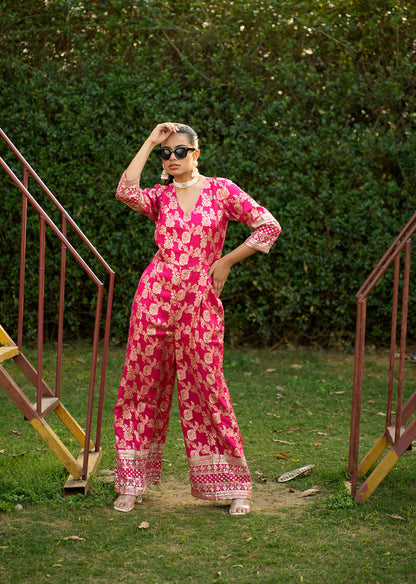 Pink Brocade Jumpsuit for a Statement Look