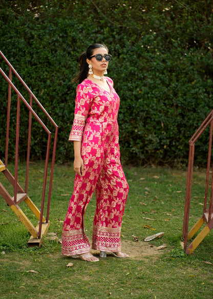 Pink Brocade Jumpsuit for a Statement Look