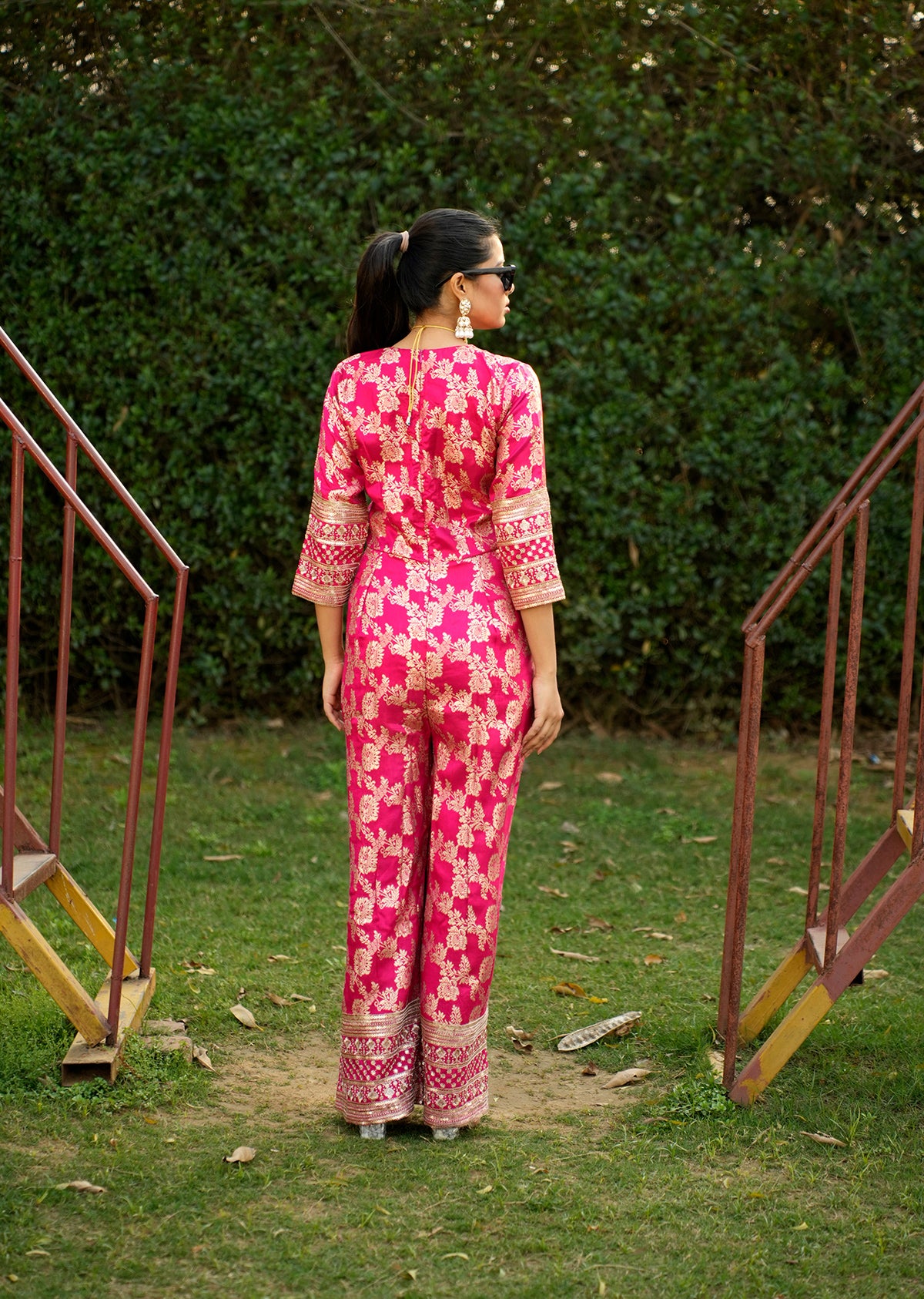 Pink Brocade Jumpsuit for a Statement Look