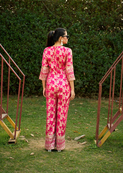 Pink Brocade Jumpsuit for a Statement Look