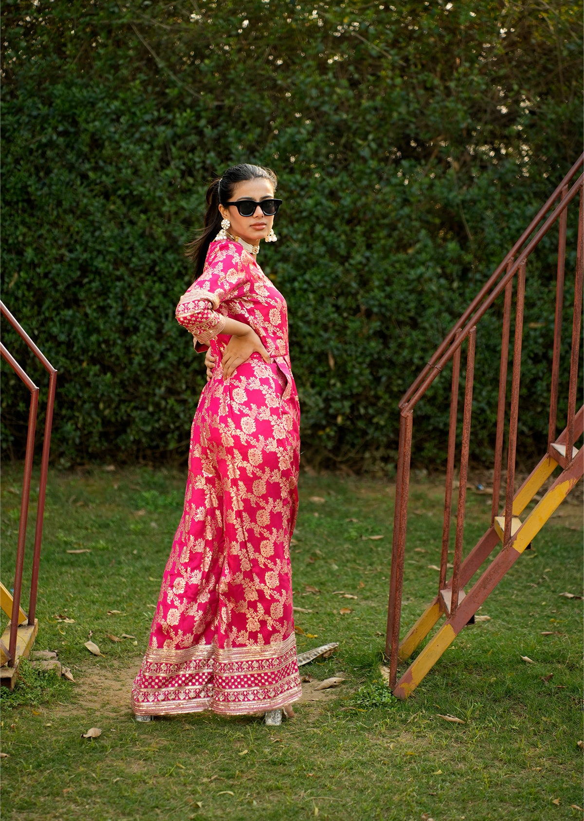 Pink Brocade Jumpsuit for a Statement Look