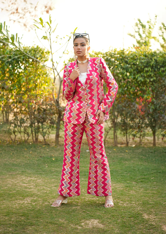 Pink Zari Embroidered Blazer & Pants