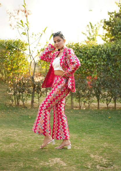Pink Zari Embroidered Blazer & Pants