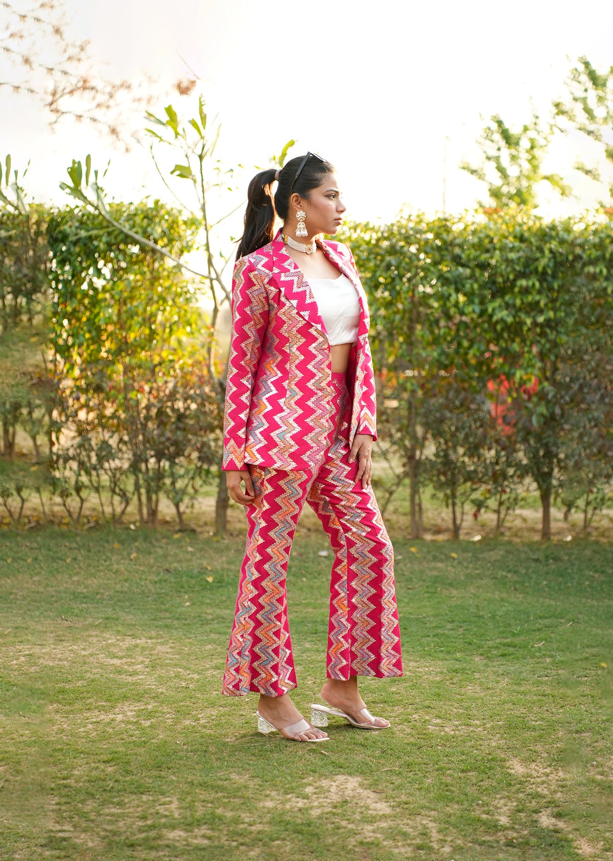 Pink Zari Embroidered Blazer & Pants