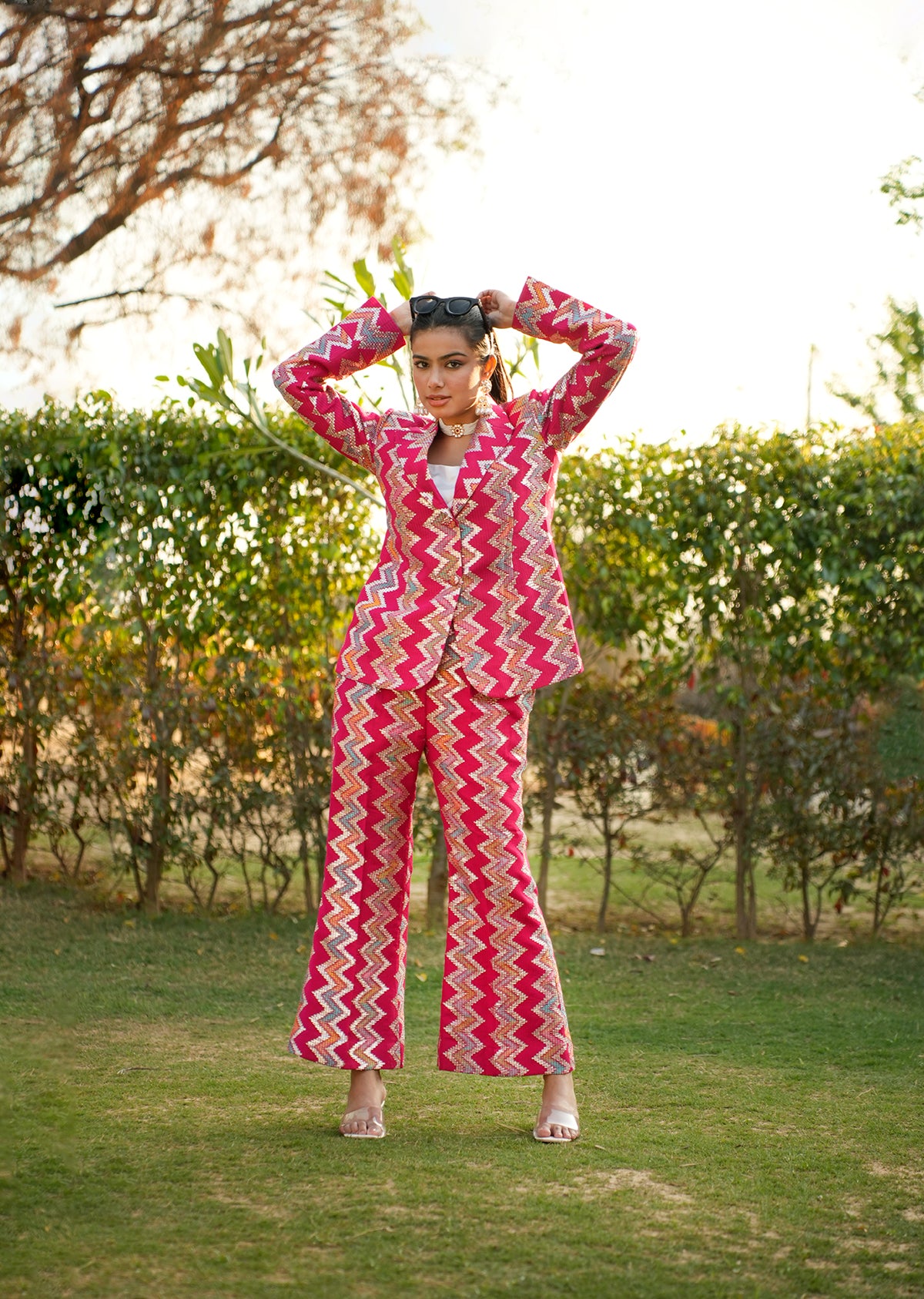 Pink Zari Embroidered Blazer & Pants