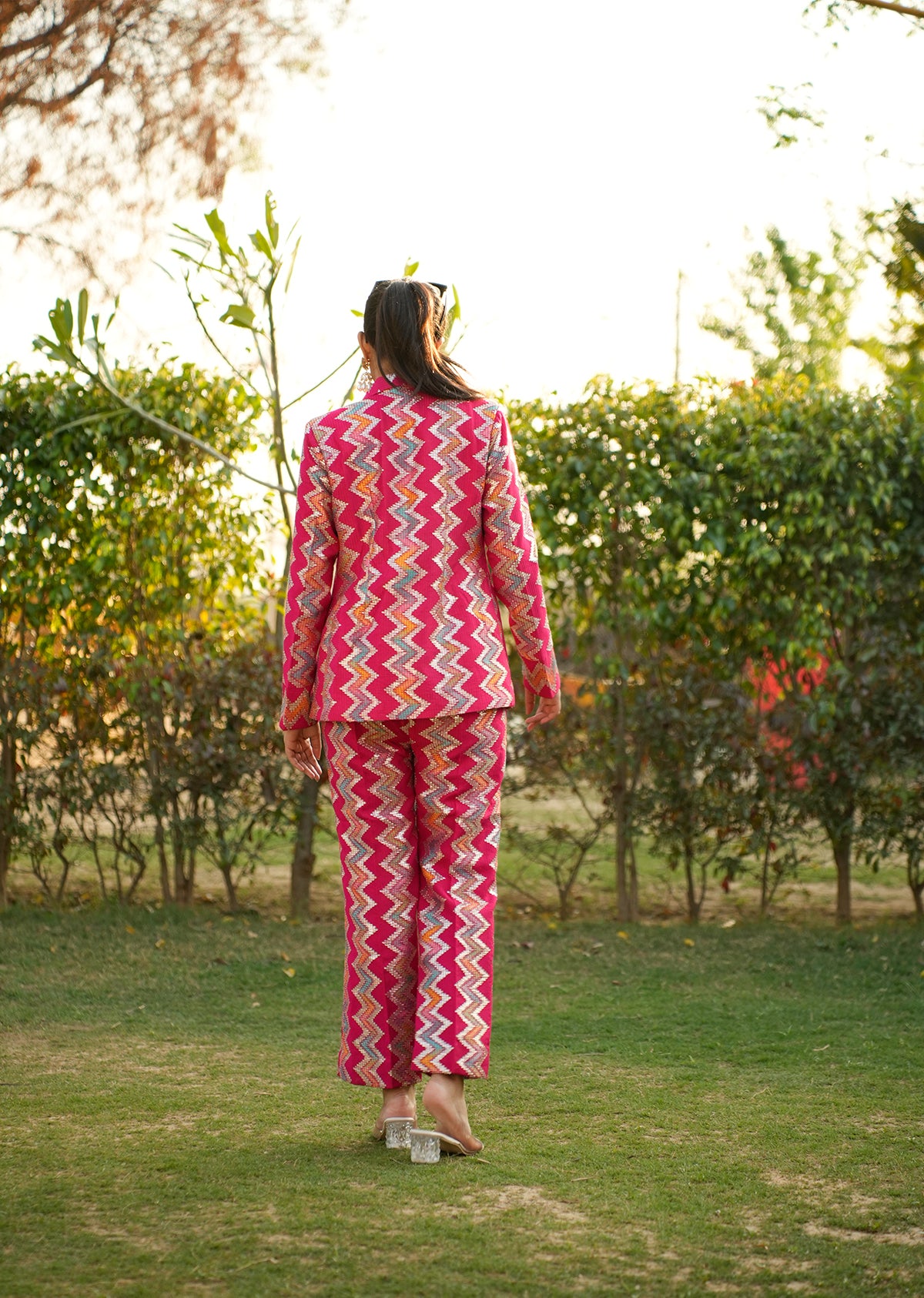 Pink Zari Embroidered Blazer & Pants