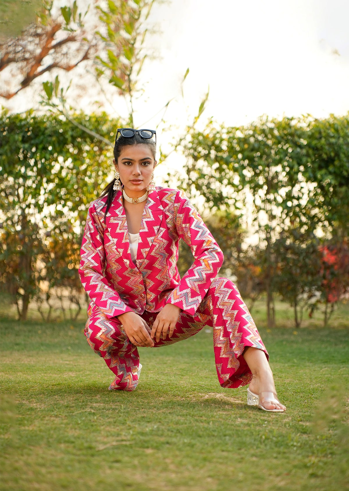 Pink Zari Embroidered Blazer & Pants