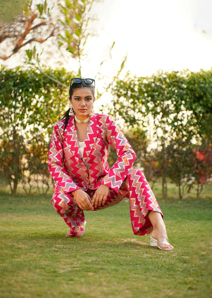 Pink Zari Embroidered Blazer & Pants