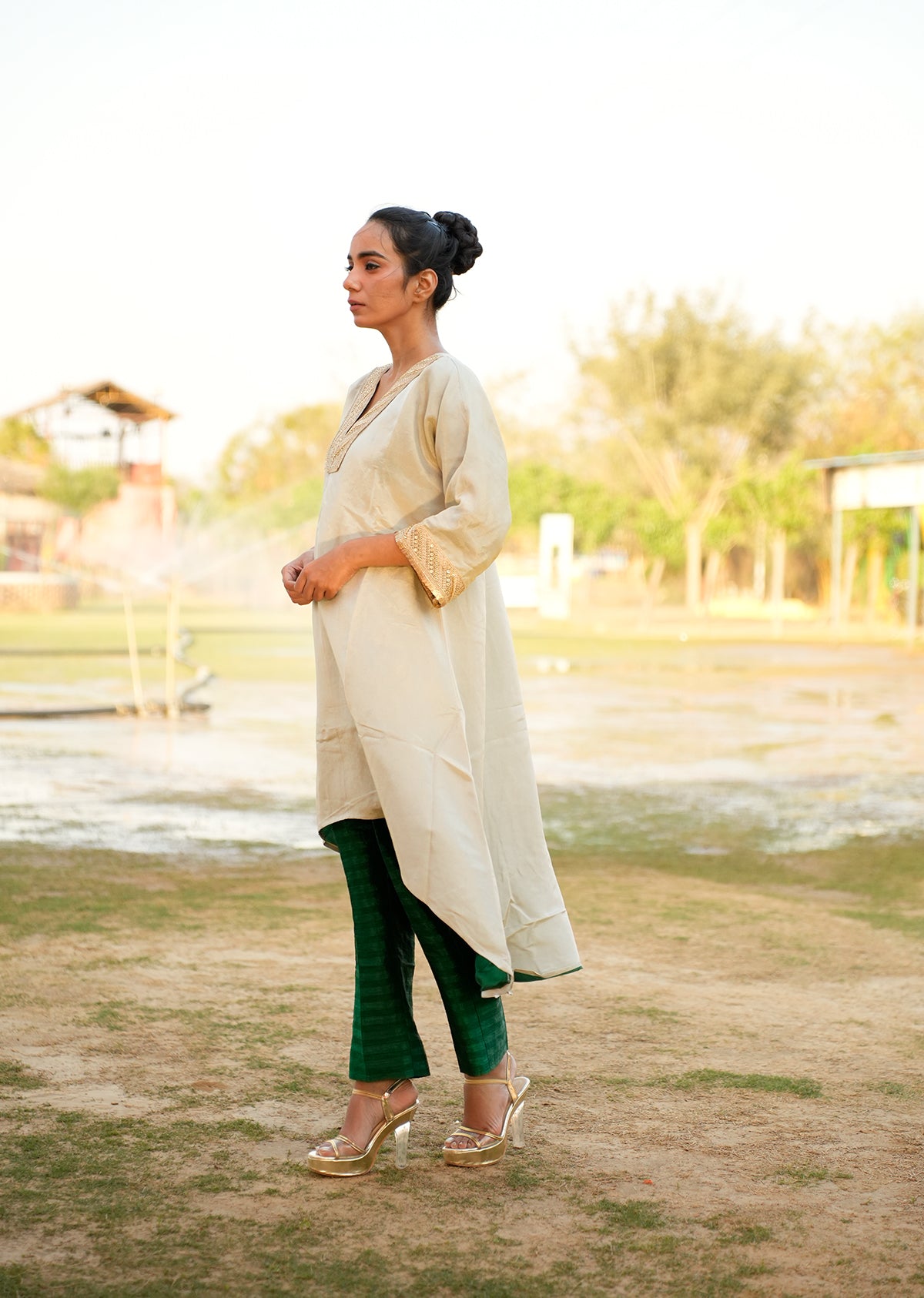 Green Kaftan Set with Pants – Breezy Elegance