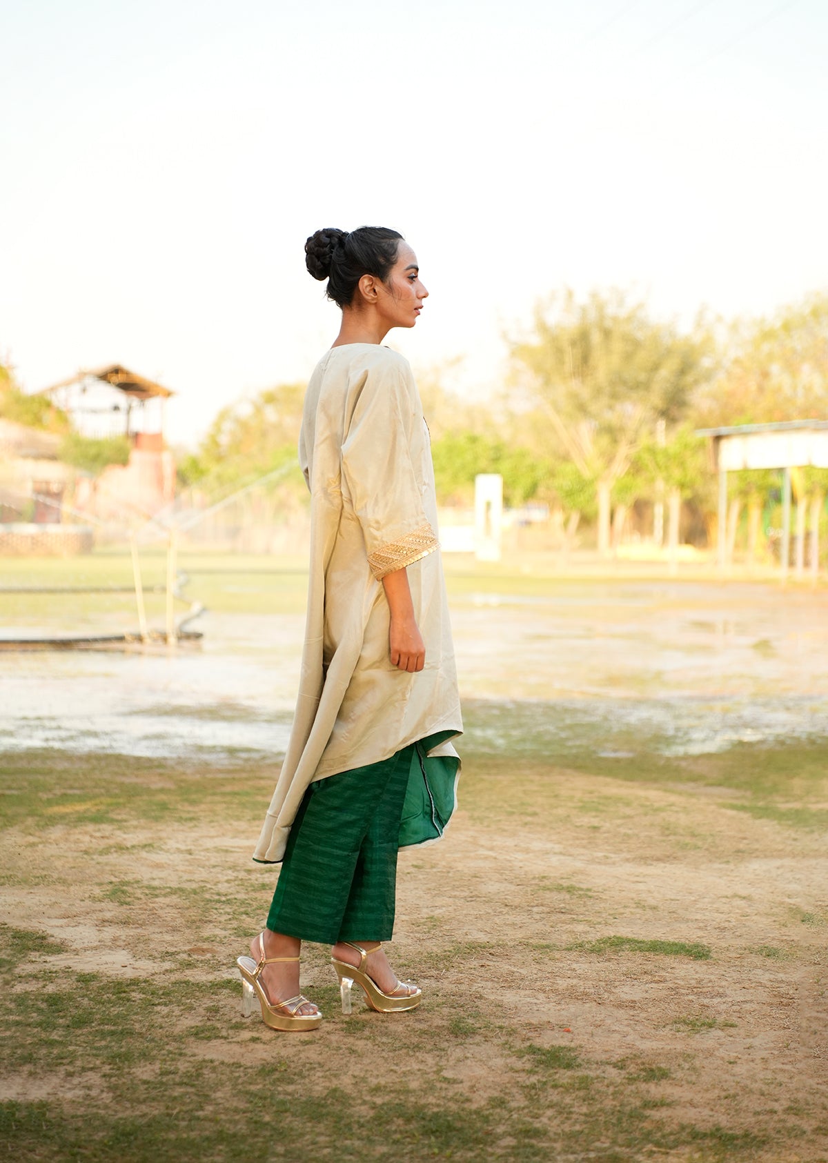 Green Kaftan Set with Pants – Breezy Elegance