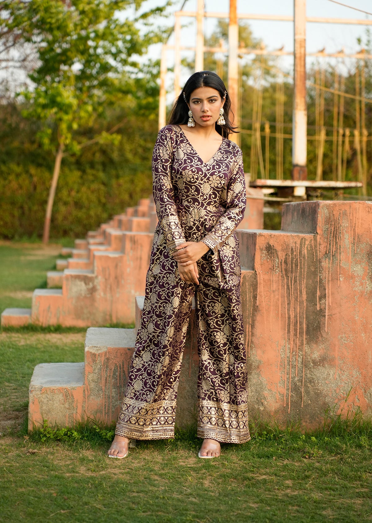 Regal Purple Brocade Jumpsuit
