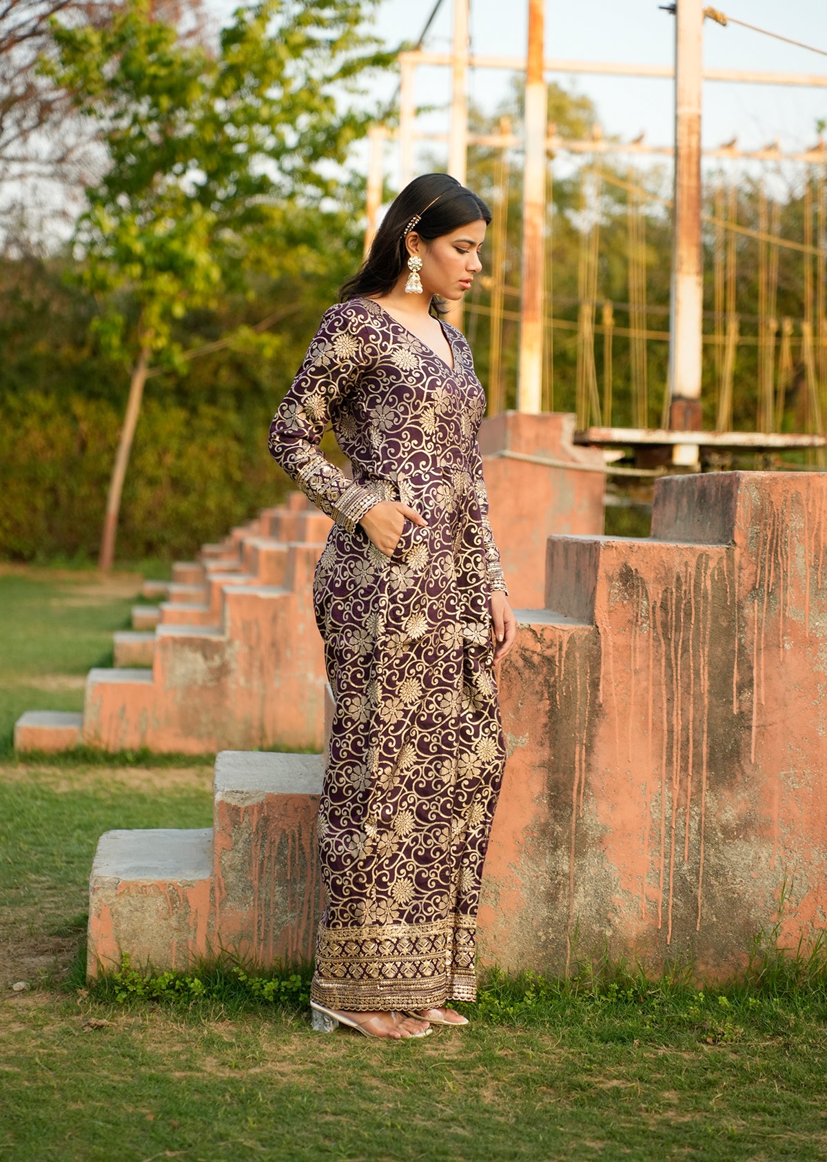 Regal Purple Brocade Jumpsuit