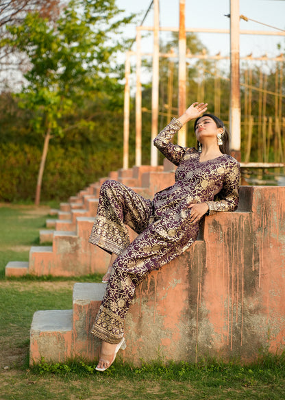 Regal Purple Brocade Jumpsuit