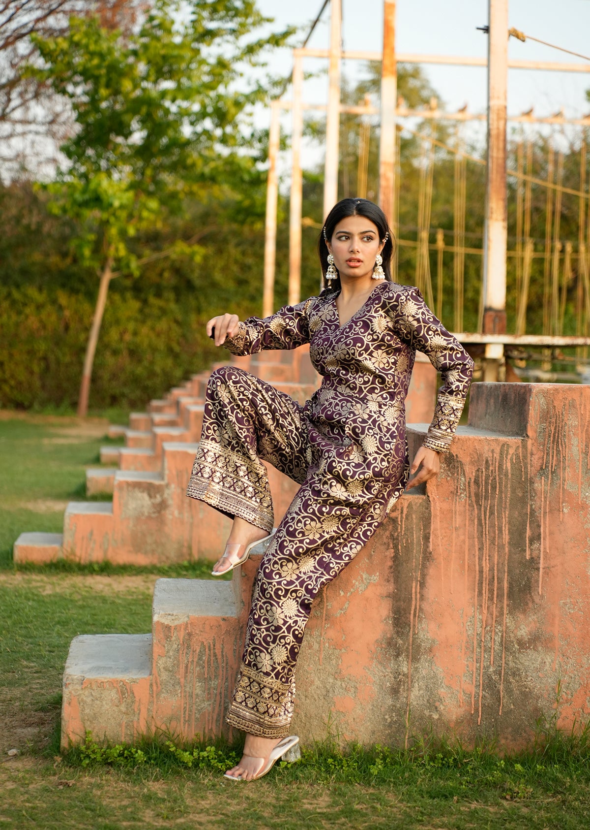 Regal Purple Brocade Jumpsuit