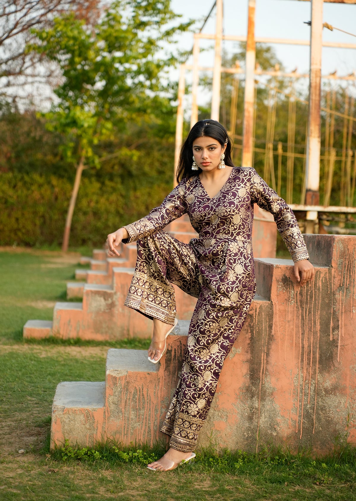 Regal Purple Brocade Jumpsuit