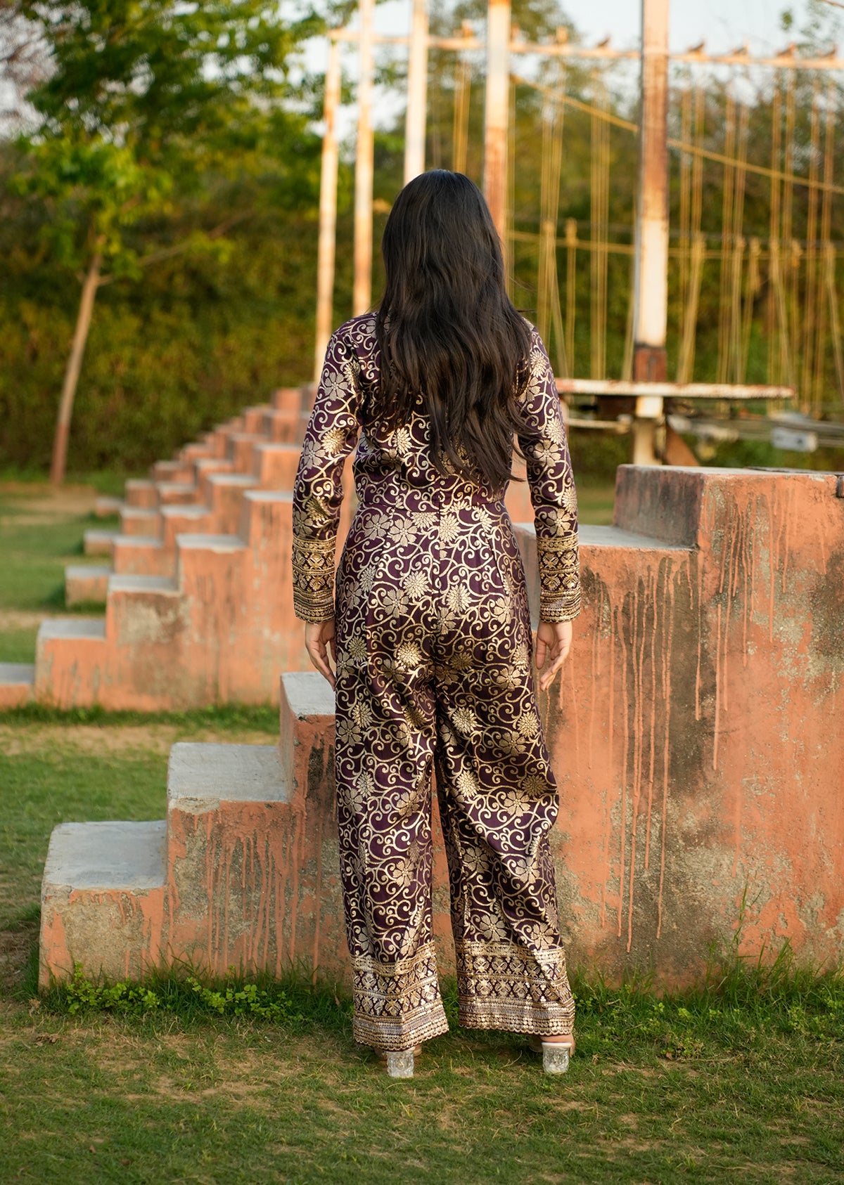 Regal Purple Brocade Jumpsuit